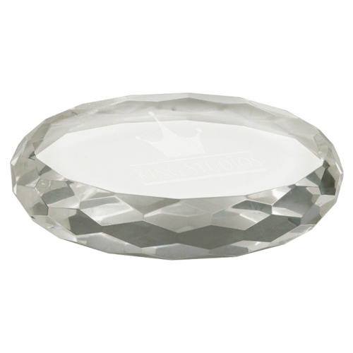 Oval Faceted Crystal Paperweight