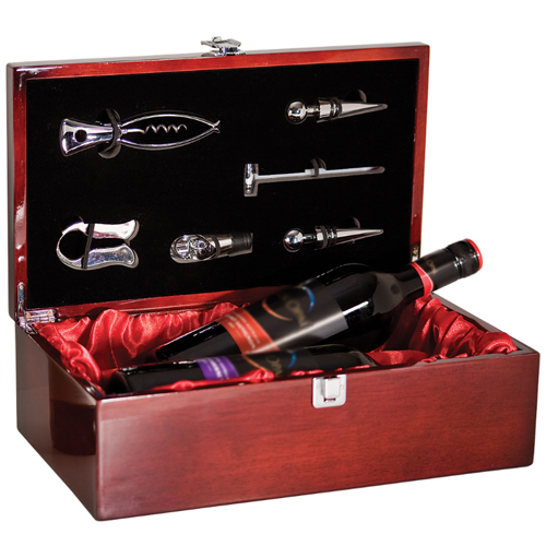 Double Wine Box with Tools in Rosewood Piano Finish