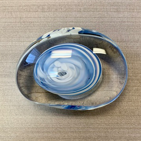 Oval Blue Glass Swirl Paperweight